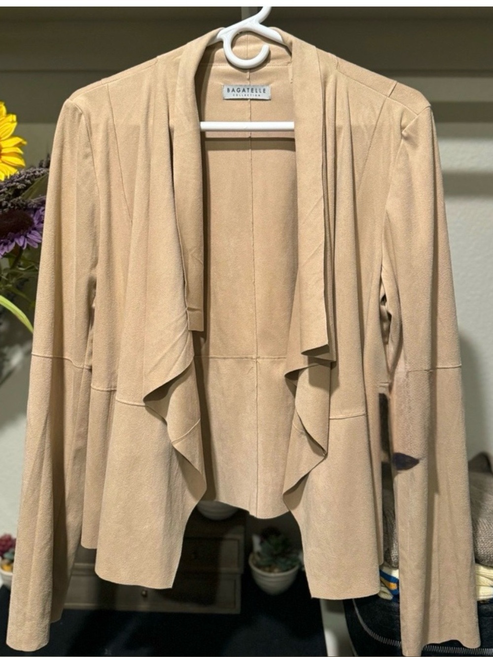 Microsuede open front jacket